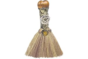 Witch Broom Halloween Crystal Witch Wiccan Altar Broom, 6.3"-6.7" Natural Grass Healing Crystal Brooms, Witchcrafts Witches P