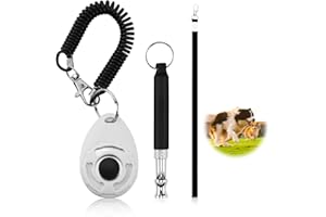 YENOVO Dog Training Clicker and Whistle, Pet Training Behaviour Aids Accessories Set to Stop Barking Neighbors Dog, with Lanyard and Elastic Wrist Strap