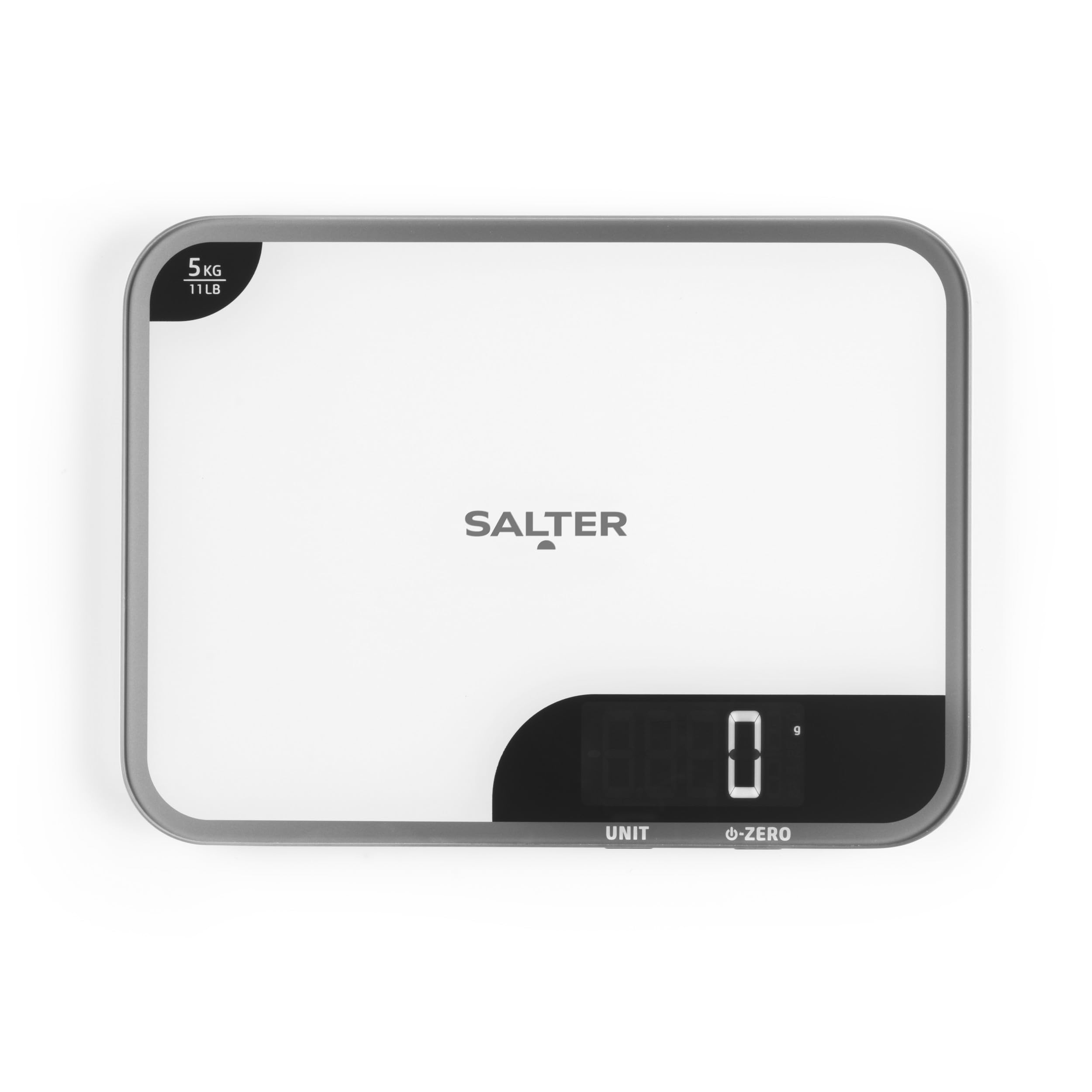 Salter 1064 WHDR Digital Kitchen Scale - 5kg Capacity, Easy Read Display, Add &Weigh/Tare Function, Measure Liquids in ml/fl.oz, Glass Platform for Baking & Cooking, Batteries Included, 17 x 23 x 1cm