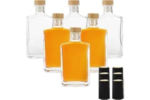 Coloch 6 Pack 6Oz/200ml Square Glass Liquor Bottles, Capacity, Wine, Vodka, Beer, Soda, Hot Sauces, Home Bars, Parties, Weddi