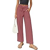 YSYOKOW Women's Palazzo Pants Wide Leg High Waisted with Pockets Casual Lightweight Trousers Elastic Waist Summer Beach