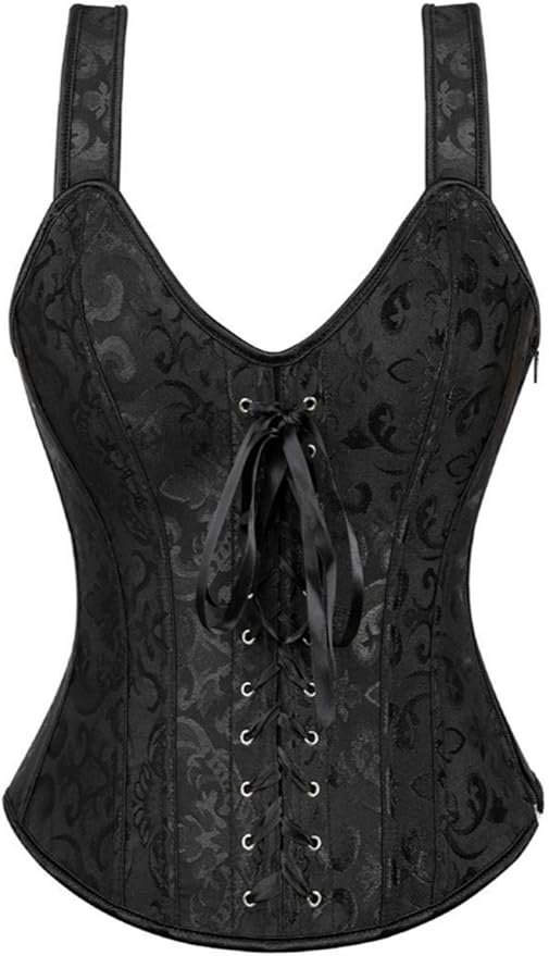 Damen Korsett Bustier Schwarz - Vintage Corsage Mit Vollbrust-Ausschnitt