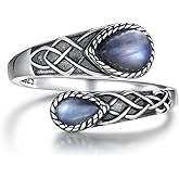 Zepmais Natural Moonstone Ring for Women 925 Sterling Silver-Adjustable Vintage Oxidized Spoon Rings-Healing Crystal Jewelry Gift for Her