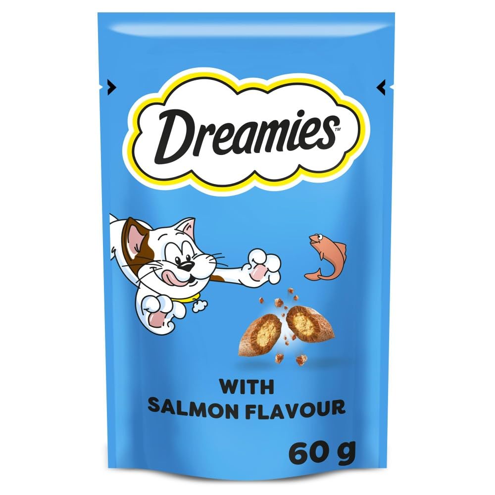 Dreamies Cat Treats, Tasty Snacks with Tempting Salmon, 8 Pouches of 60 g