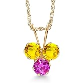 Gem Stone King 14K Yellow Gold Yellow Sapphire and Pink Sapphire 3-Stone Pendant Necklace For Women (0.40 Cttw, Gemstone September Birthstone, Round 3MM, 18 Inch Chain)
