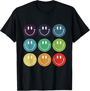 Vintage Smile Face 70's Vibe Yellow Colorful Rainbow Smile T-Shirt