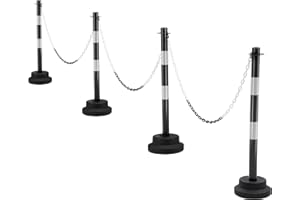 Dragosum [4 Pack] 34 inch Traffic Delineator Post with Weighted Base, Black Safety Cones with 5 FT Plastic Chain, Safety Barriers with Reflective Collar for Parking Lot, Driving Training