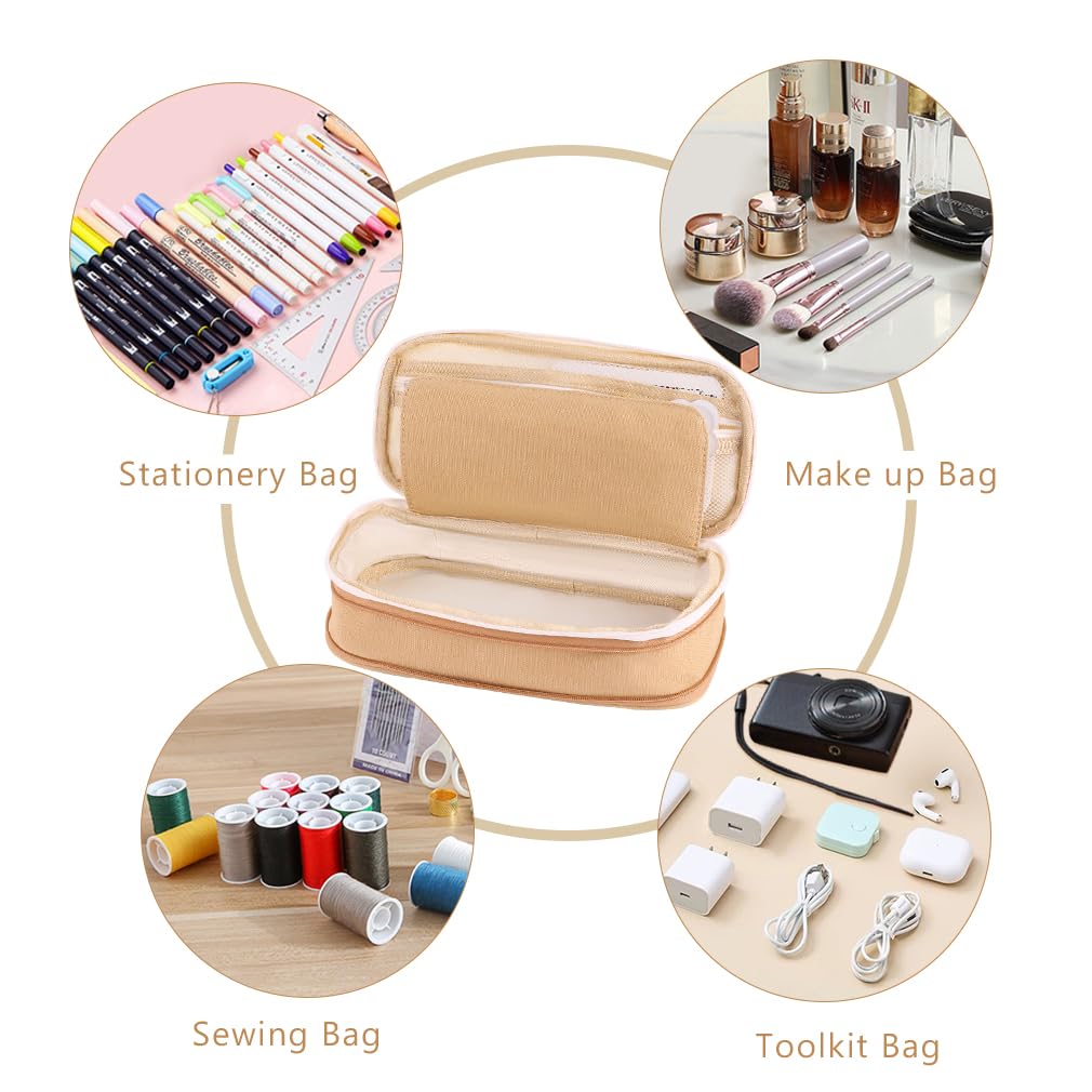 iSuperb Big Capacity Pencil Case Large Pencil Pouch Stationery Pen Bag for Teen Girls Boys, Back to School Supplies(Khaki+Beige)