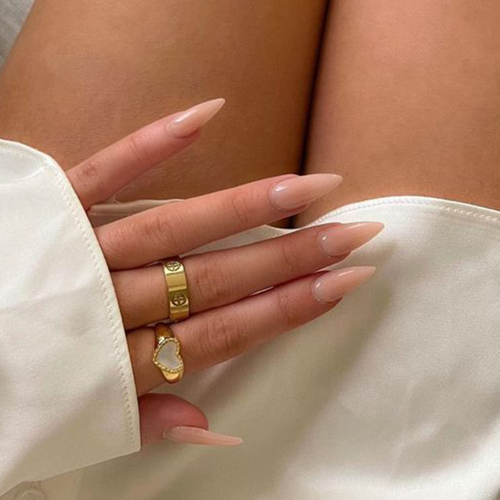 VOTACOS Press on Nails Long Stiletto Nude Fake Nails False Nails with Pure Transparent Glossy Stick on Nails for Women - Image 3