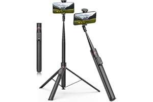 TONEOF 70" Automatic Tripod,Auto-Open Phone Tripod Stand with Magnetic Rechargable Remote,Selfie Stick Tripod 360° Vertical & Horizontal Rotatable,Stable Travel Tripod for iPhone/Android（Black）