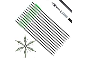 IRQ 20 Inch Carbon Crossbow Bolt and Crossbow Broadheads Set, 12 Pcs Hunting Carbon Arrows for Crossbow with 3 Blade Broadheads 6 Pcs for Archery Practise Hunting Crossbow Arrows