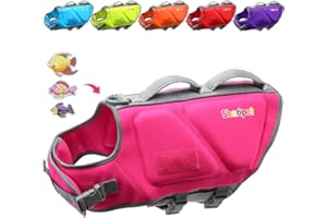 Sheripet Dog Life Jacket for Large Dogs, Dog Life Vest for Swimming with Three Fashion Fabric Patches, Life Jacket with Reflective Stripes and Two Rescue Handle, Flotation Vest, L