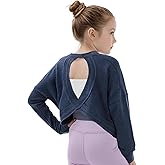 Gogokids Girls Shirts Long Sleeve Athletic Shirts Open Back Tops Active Sports Tshirts Yoga Workout Crop Tees 5-14 Years