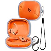 Clear Case for Beats Powerbeats Fit Earbuds, FJIASTB Flexible TPU Shockproof Protective Cover with Carabiner and Lanyard (Transparent)