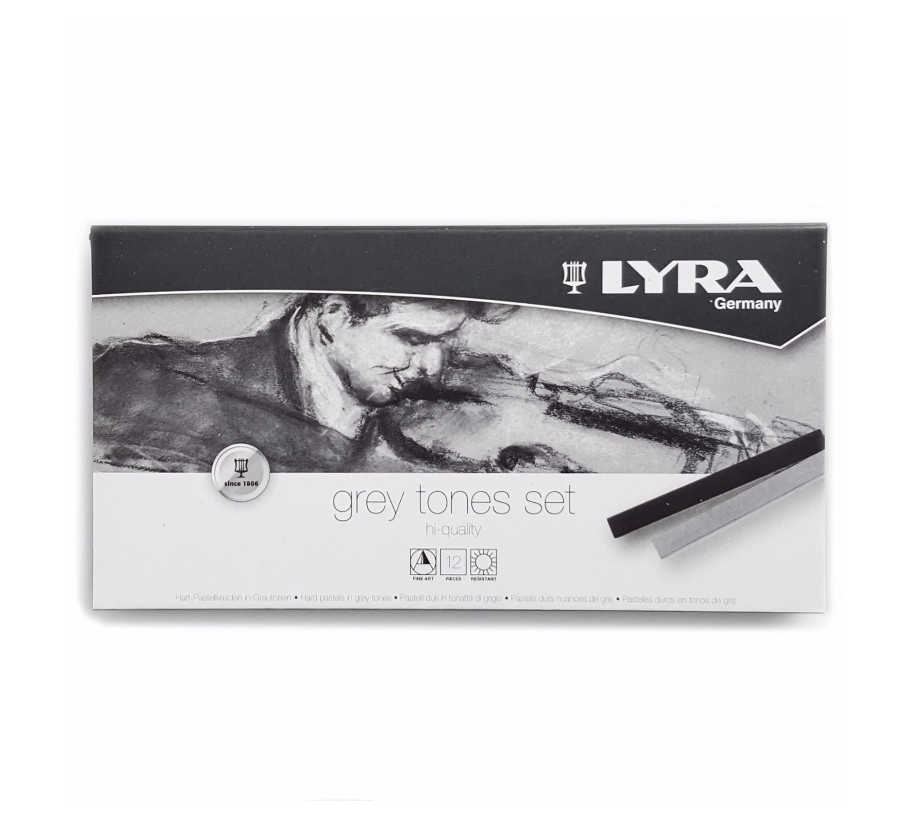 LYRA Polycrayons Fine Art Hard Pastel Set, 12 Assorted Grey Tones Colours, For Professionals & Students