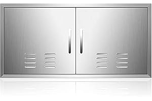 AHLOKI Outdoor Kitchen Doors BBQ Access Door Wall Construction Double Door Flush Mount for BBQ Island, Grilling Station, Outside Cabinet,42''Wx 21''H Vents