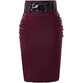 Belle Poque Women Pencil Skirt High Waisted Midi Pencil Skirt with Belt