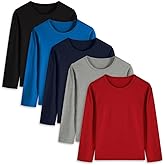 5 Pack Cotton Long Sleeve Tee Shirts for Boys and Girls Crewneck Basic T-Shirts Kids Tops for Toddlers Youth(Age 2-14)