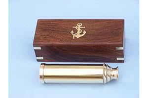 Hampton Nautical Captain's Brass Spyglass Telescope with Rosewood Box, 15", Brass