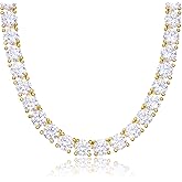 KissYan Tennis Necklaces for Women Men, 14K Gold/Silver Plated Simulated Diamond Chain Round Cubic Zirconia Choker Dainty Jewelry Gift