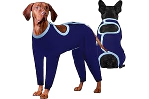 IDOMIK Dog Recovery Suit After Surgery,Long Sleeve Dog Surgical Onesie for Surgery,Soft Breathable Pet Pajamas Anti Shedding,Adjustable Bodysuit Prevent Licking Wound,Cone Collar Alternative,Blue,XL