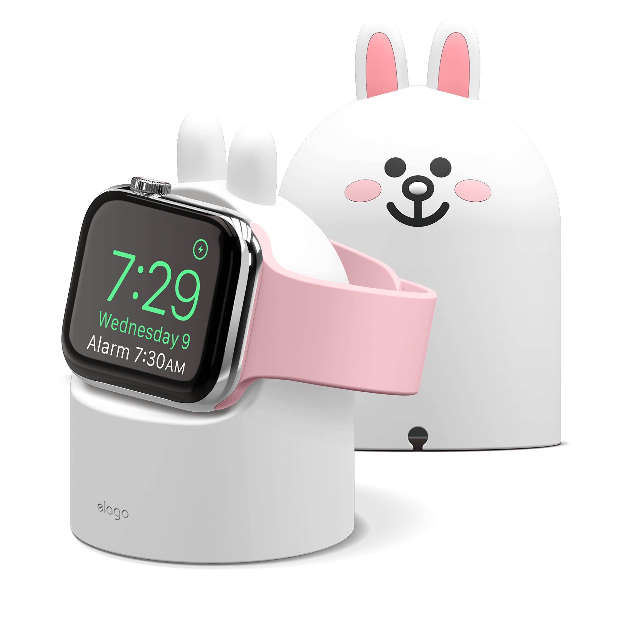 elago | LINE Friends W2 Charger Stand Compatible with All Apple Watch Series Ultra 3&2&1/11/10/9/8//7/6//5/4/3/2/1,SE3/SE2/SE (49mm, 46mm, 45mm, 44mm, 42mm, 41mm, 40mm, 38mm), Nightstand Mode (CONY)