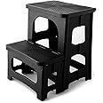 STOODER Folding 2-Step Stool, 8" 17" Non-Slip Collapsible Stools, Bedside Stepstools, Hold up to 300 lbs, Portable Footstool for Kitchen Home Toilet Bedroom Office RV (Black)