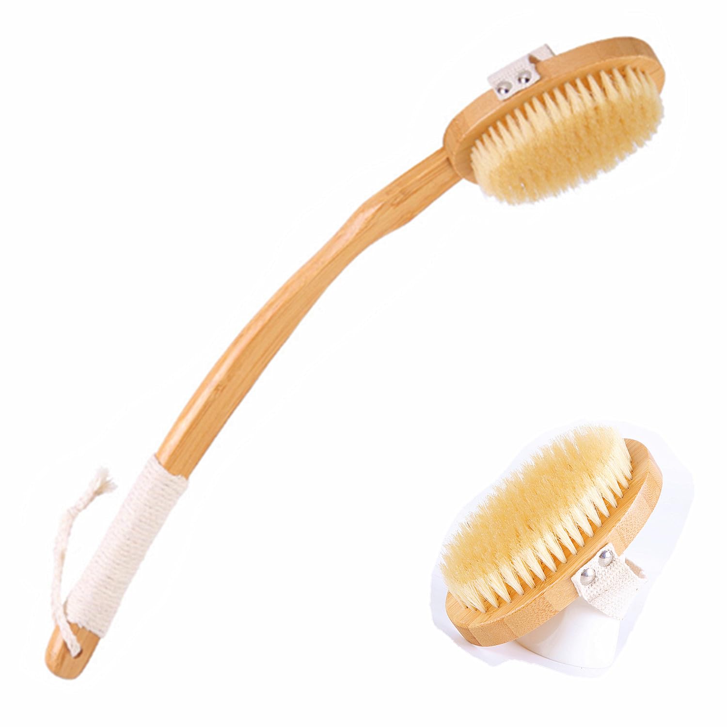 Photo 1 of Body Brush Back Scrubber,18.7 inch Long Handle Detachable Body Brush with Dual Brushing Heads for Dry Brushing Shower, Bamboo Medium Firm Bristle Brush for Body Cellulite and Lymphatic (Beige)