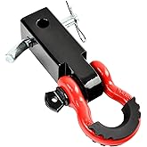 TBAPFS 2 Inch Shackle Hitch Receiver 45000Lbs Breaking Strength 3/4" D Ring Shackle Tow Hitch Receiver for Vehicle Trailer Trucks Jeeps Recovery Off-Road - Red