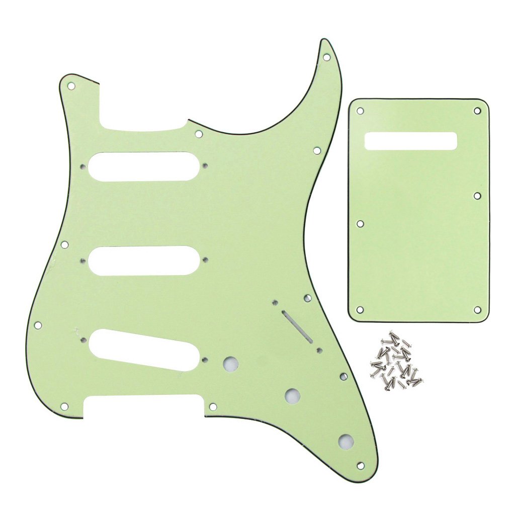FLEOR Set of Electric Guitar SSS Style Pickguard with Back Plate Mounting Screws for USA/MEX ST Guitar Part,3Ply Mint Green — image 1