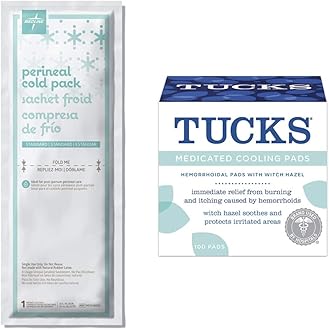 Medline MDS138055 Standard Perineal Cold Packs, 4.5" x 14.25", Pack of 24, Green & Tucks Md Cool Hemorrhoid Pad, No Color, 100 Count