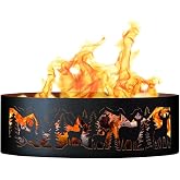 P&amp;D Metal Works Outdoor Campfire Fire Ring w Whitetail Deer Design (48 in. Dia.)