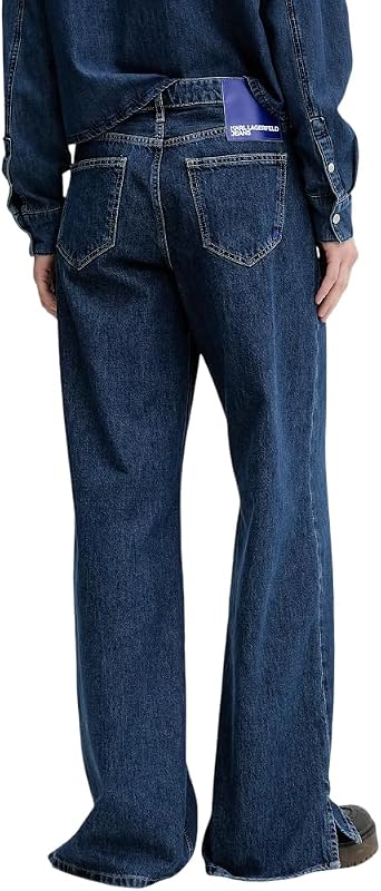 Femme Mid Rise Relaxed W/Slit Denim Bleu foncé délavé 3032
