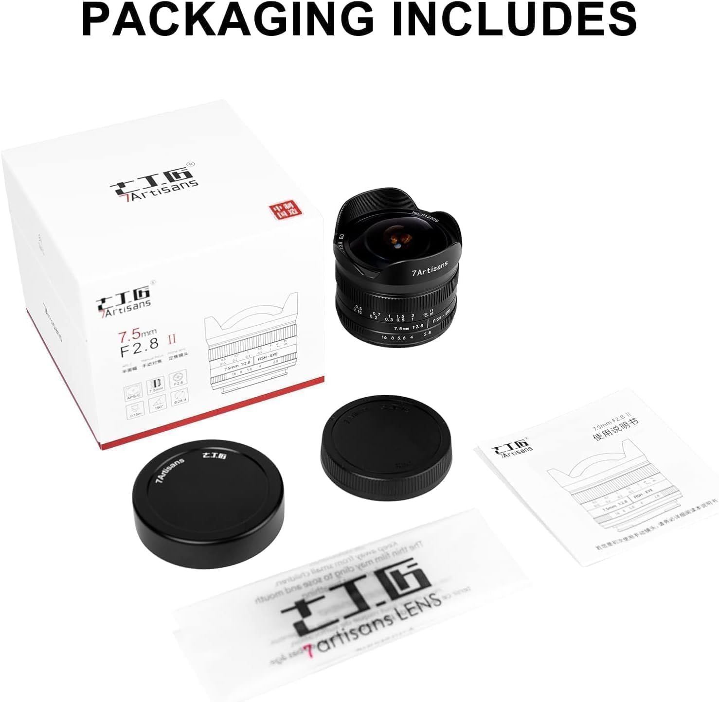 7Artisans 7,5 mm F2,8 II Sony E Mount APS-C Fisheye Prime Objektiv,Manuelles 190° Ultra Weitwinkel Festbrennweiten Objektiv für Sony A5000 A5100 A6000 A6300 A6400 A6500 NEX-5T A7III A7R III 9
