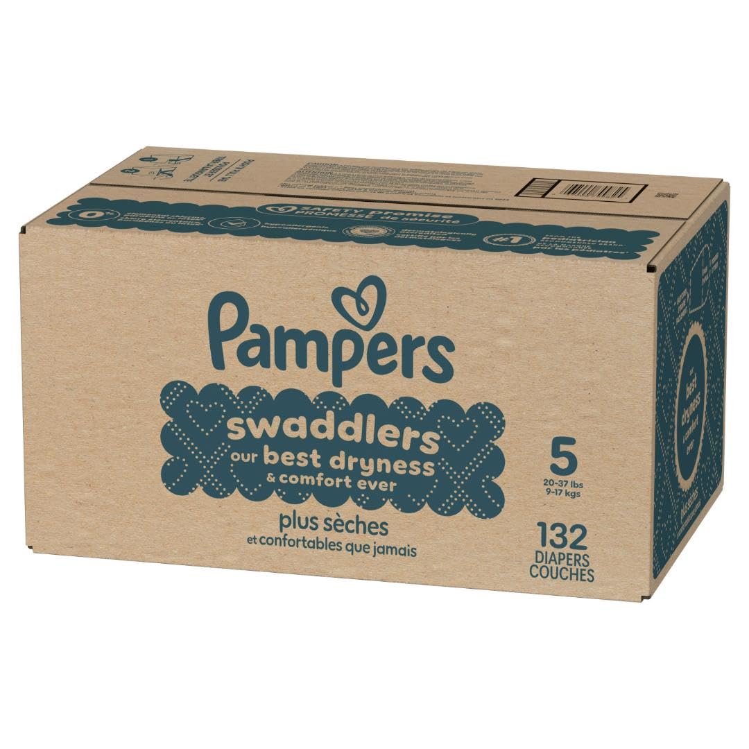 Pampers Swaddlers Diapers, Size 5 (20-37 lbs), 132 Count, Absorbent, Keeps Baby Dry and Comfortable, Skin Safe Disposable Baby Diaper (Packaging May Vary)