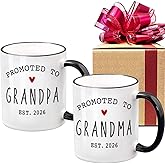 VLUG EST 2026 Promoted to Grandparents Mugs Set Gift for New Grandparents, First Time Grandpa Grandma Mugs Set, Pregnancy Reveal Announcement Mug Gifts, Baby Reveal Publicity Gift