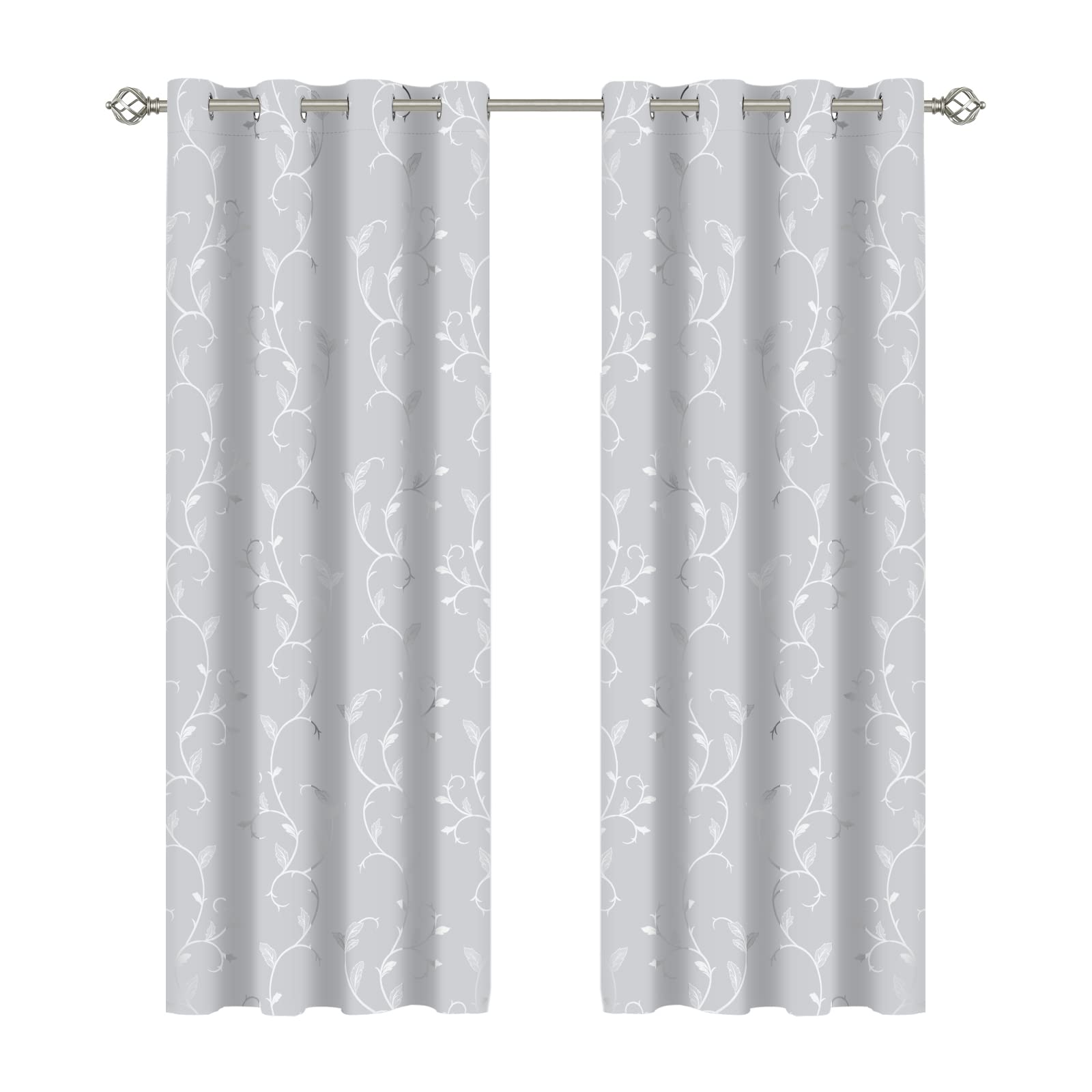 BUHUA Opaque Curtains, Living Room, Thermal Curtains Light Blocking Eyelet Curtain, Thermal Curtains for Bedroom, 229 x 132 cm, Grey White, Set of 2
