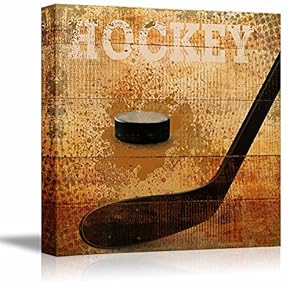 Hockey Americana - Patriotic Puck and Stick on ice Sport Grunge Flag - Canvas Art Home Art - 12x12 inches