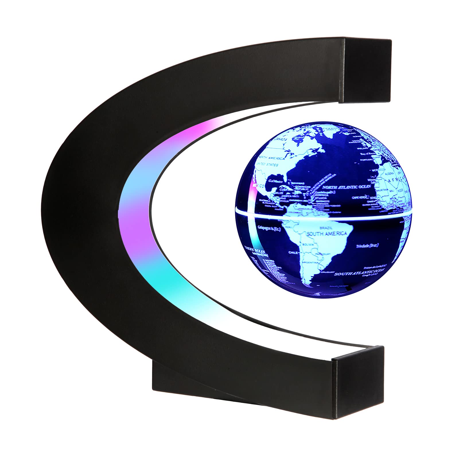 Gresus マルチカラー 変化する磁気浮上浮遊世界地図地球儀、LEDライト付きフローティング地球儀、父親、学生、教師、ビジネス、ボーイフレンド、誕生日ギフト、デスクデコレーション用商品画像