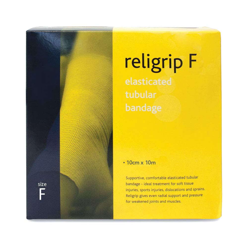 Reliance Medical Religrip Elasticated Tubular Bandage, Size F, ideal for Treating Soft Tissue Injuries, Dislocations, for Arms Legs and Feet, 10 cm x 10 m