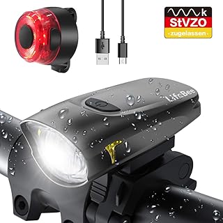 LIFEBEE LED Fahrradlicht, StVZO Zugelassen USB Wiederaufladbare Fahrradbeleuchtung Fahrradlicht Vorne Rücklicht Set, Wasserdicht Fahrradlichter Set Fahrrad Licht Fahrradlampe mit 2 Licht-Modi