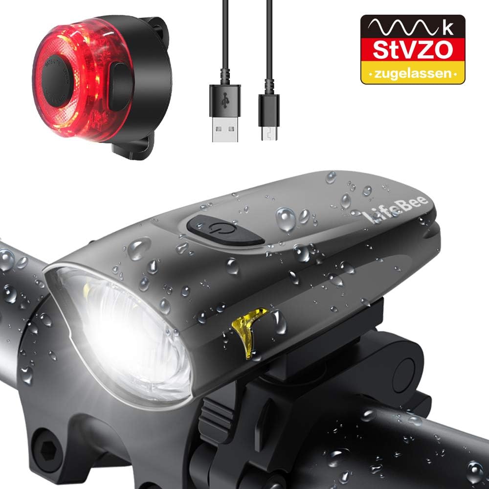 LIFEBEE LED Fahrradlicht, StVZO Zugelassen USB Wiederaufladbare Fahrradbeleuchtung Fahrradlicht Vorne Rücklicht Set, Wasserdicht Fahrradlichter Set Fahrrad Licht Fahrradlampe mit 2 Licht-Modi