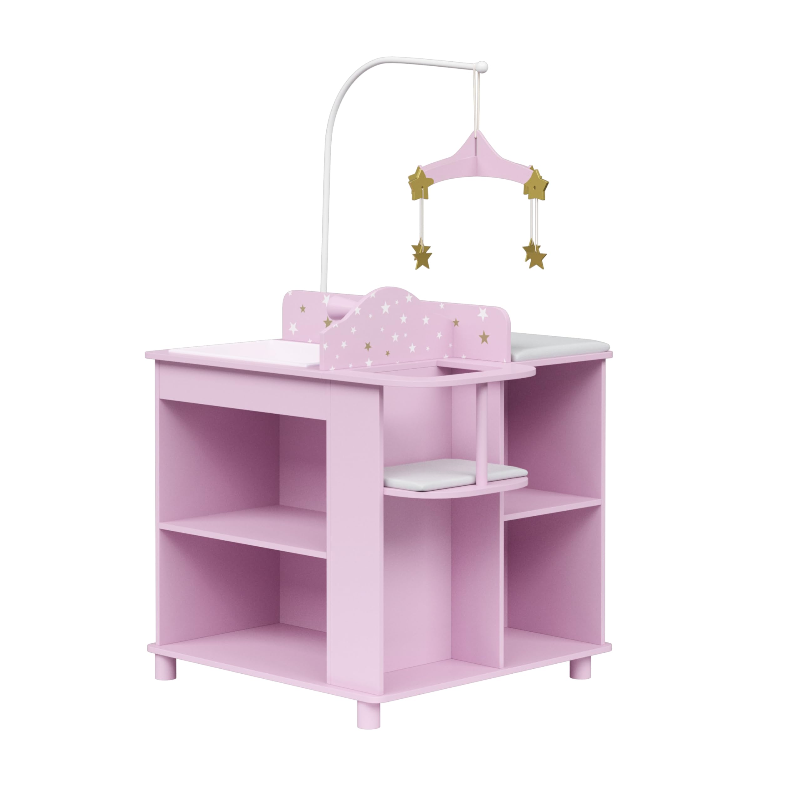 Olivia's Little World Wooden Baby Doll Changing Station with Crib, Changing Table, High Chair, Double-Door Closet, Sink and Washing Machine, Lilac and White