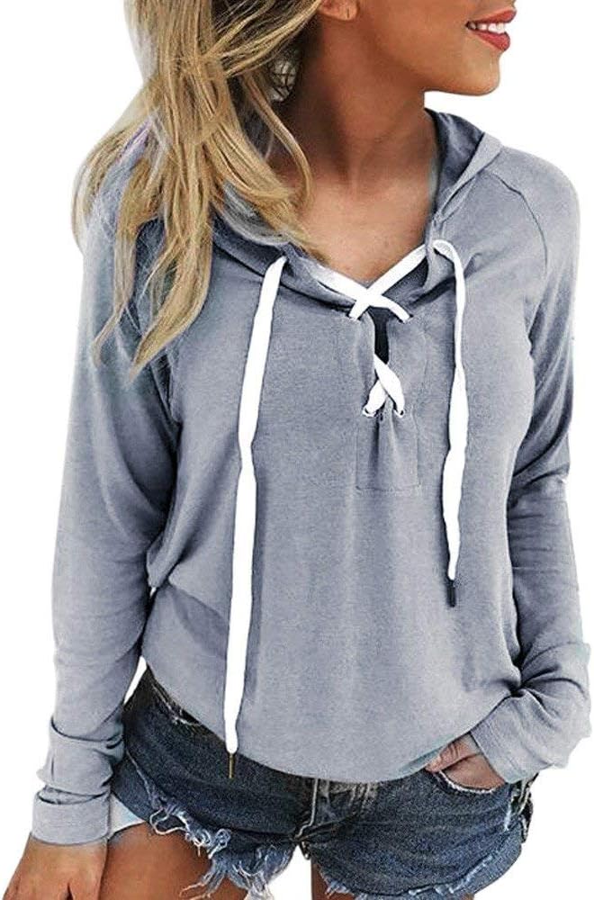 Women Hoodies Sweatshirt Drawstring Hoodie Tunic Henley T Shirts Pullover Tops