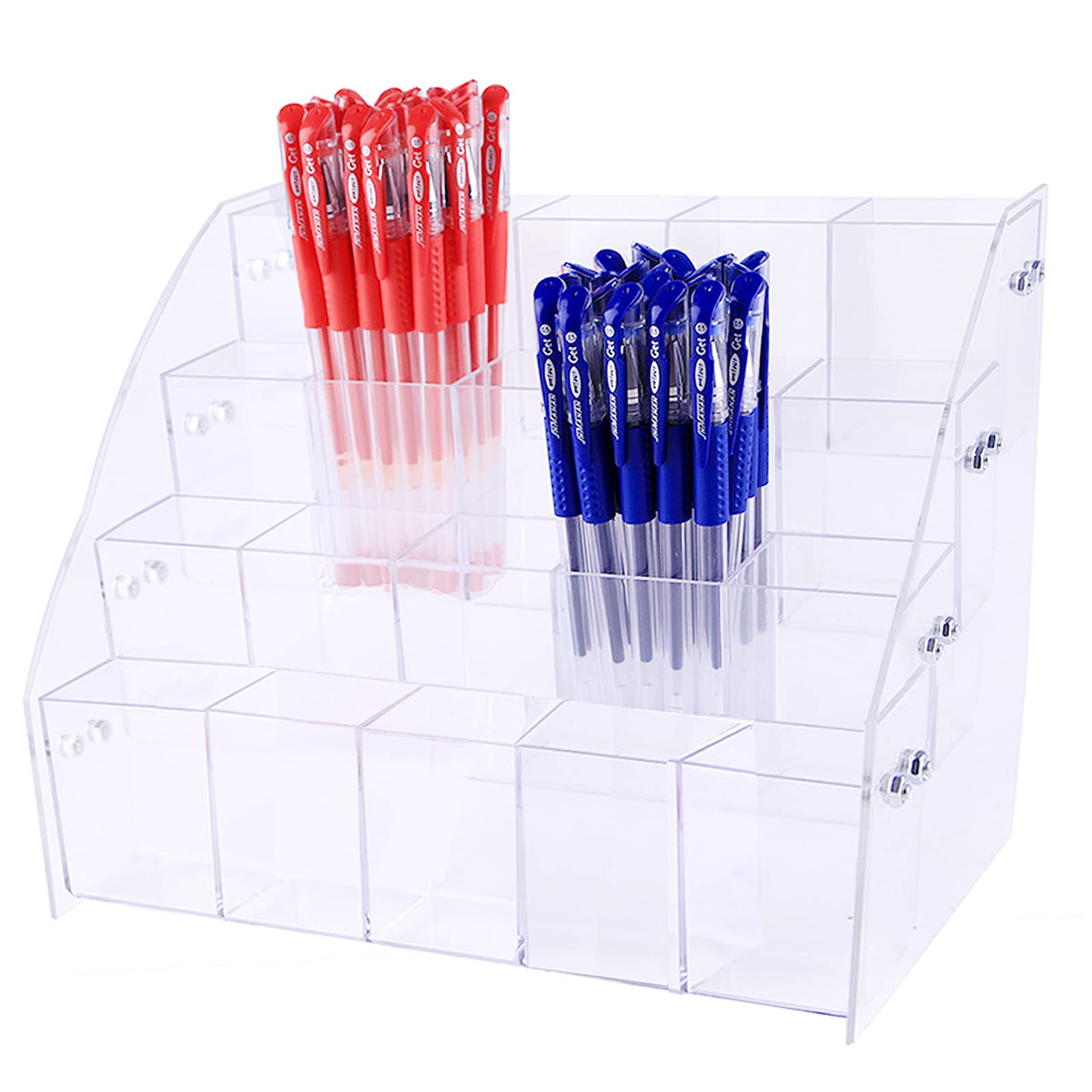 aoory Clear Acrylic Pencil Holder, Desk Organizer Four Tier Pen Holder