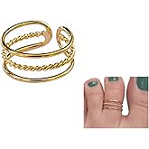 Handmade Gold Triple Band Adjustable Toe Ring, Yellow Gold Plated over Sterling Silver, Classic 3 Rows Dainty Open Toe, Pinky or Knuckle Rings for Women, Beach Foot Jewelry, By MiYa Jewelry