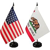 2 Pack USA & California Desk Flag, 1 California Table Flag,1 American Desk Flag,California Office Table Flag on Stand Base, Decorations for Offices, Families, Conference rooms