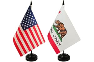 ZIGVERT 2 Pack USA & California Desk Flag, 1 California Table Flag,1 American Desk Flag,California Office Table Flag on Stand Base, Decorations for Offices, Families, Conference rooms