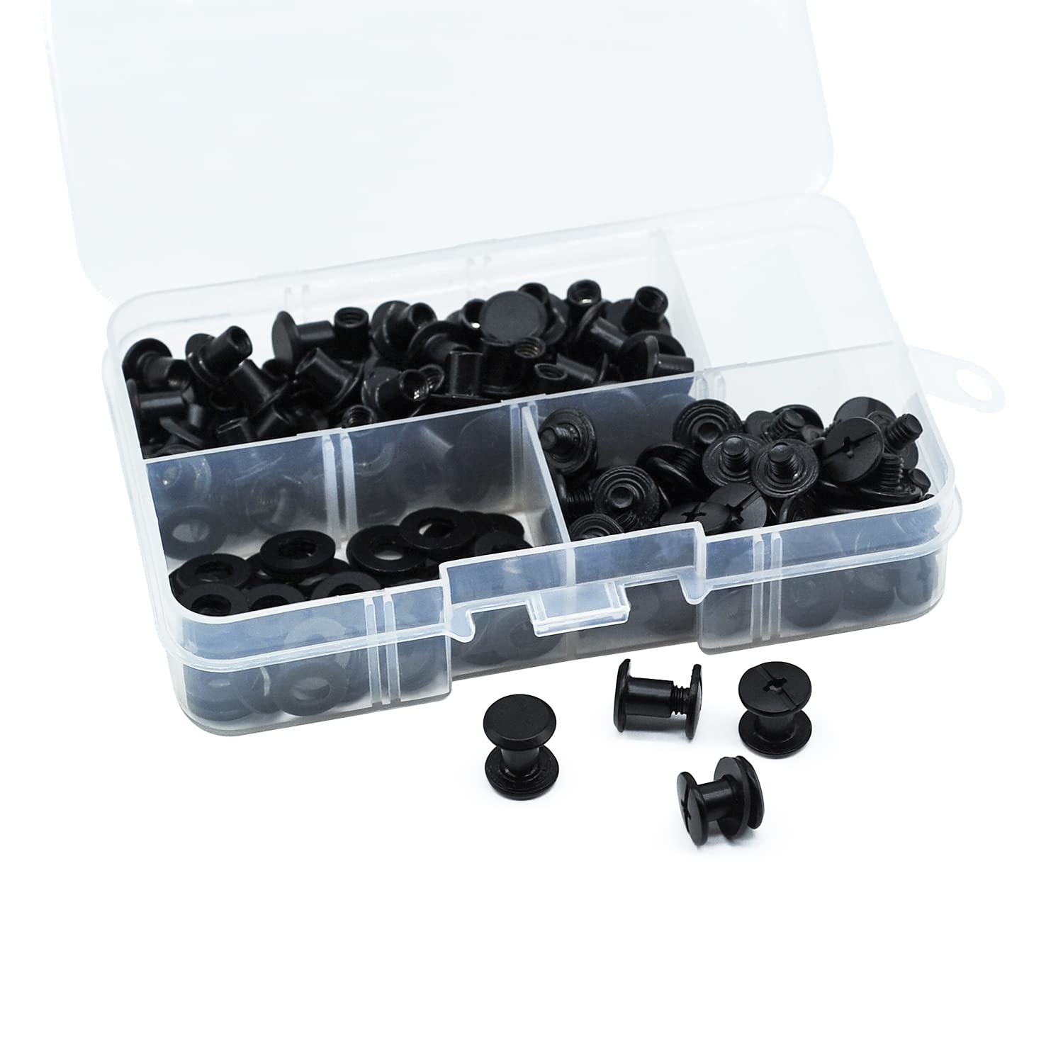 MABAHON 80 Set Chicago Binding Screw Posts,Solid Belt Tack Screw Book Binding Screws, Metal Rivet Replacement Repair for DIY Leather Crafts, Backpacks, Luggage, Book Bindings-Matt Black (M5*6)