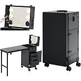 Portable Nail Desk for Nail Tech, Foldable Manicure Table with 3 Drawers &amp; Mirror, Rolling Nail Table with Lockable Train Case, Nail Polish Organizer, Mobile Nail Tech Workstation with Wheels, Black